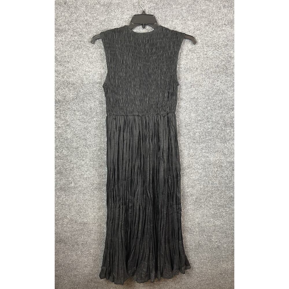 Ventage NAQUI Crushed and Smocked Black Knee Length Dress Jewel Neck L - Picture 7 of 12